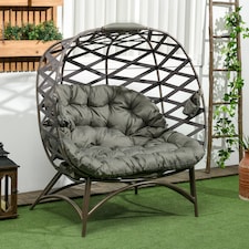 Outsunny Egg Chair Outdoor, 2 Seater Folding Weave Garden Furniture Chair with Cushion, Cup Pockets for Patio Balcony - Sand Brown