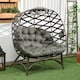 image 1 of Outsunny Egg Chair Outdoor, 2 Seater Folding Weave Garden Furniture Chair with Cushion, Cup Pockets for Patio Balcony - Sand Brown