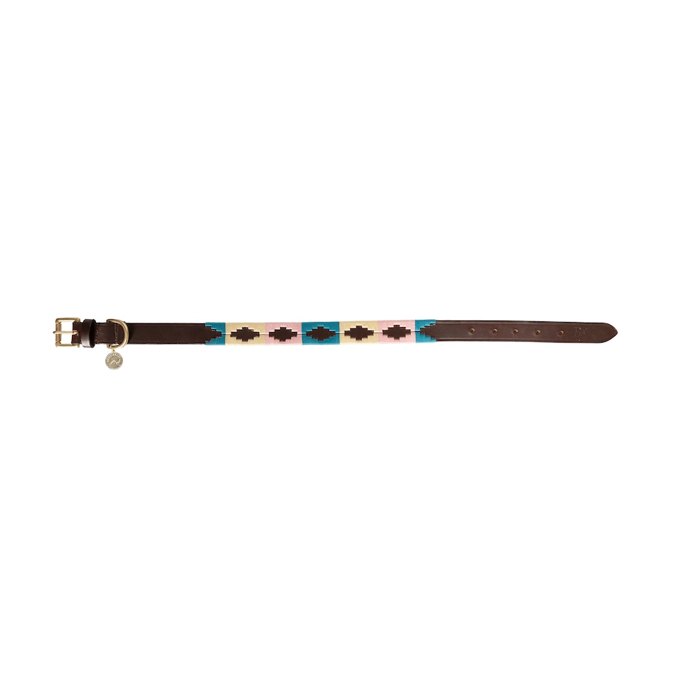 image 1 of Benji & Flo Sublime Polo Leather Dog Collar | Blue | Blue/Pink/Vanilla | Medium | 1
