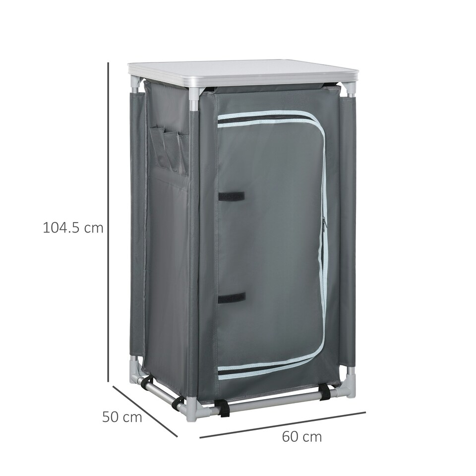 image 1 of Outsunny Outdoor 3-shelf Camping Cupboard Kitchen Station Cook Table Grey