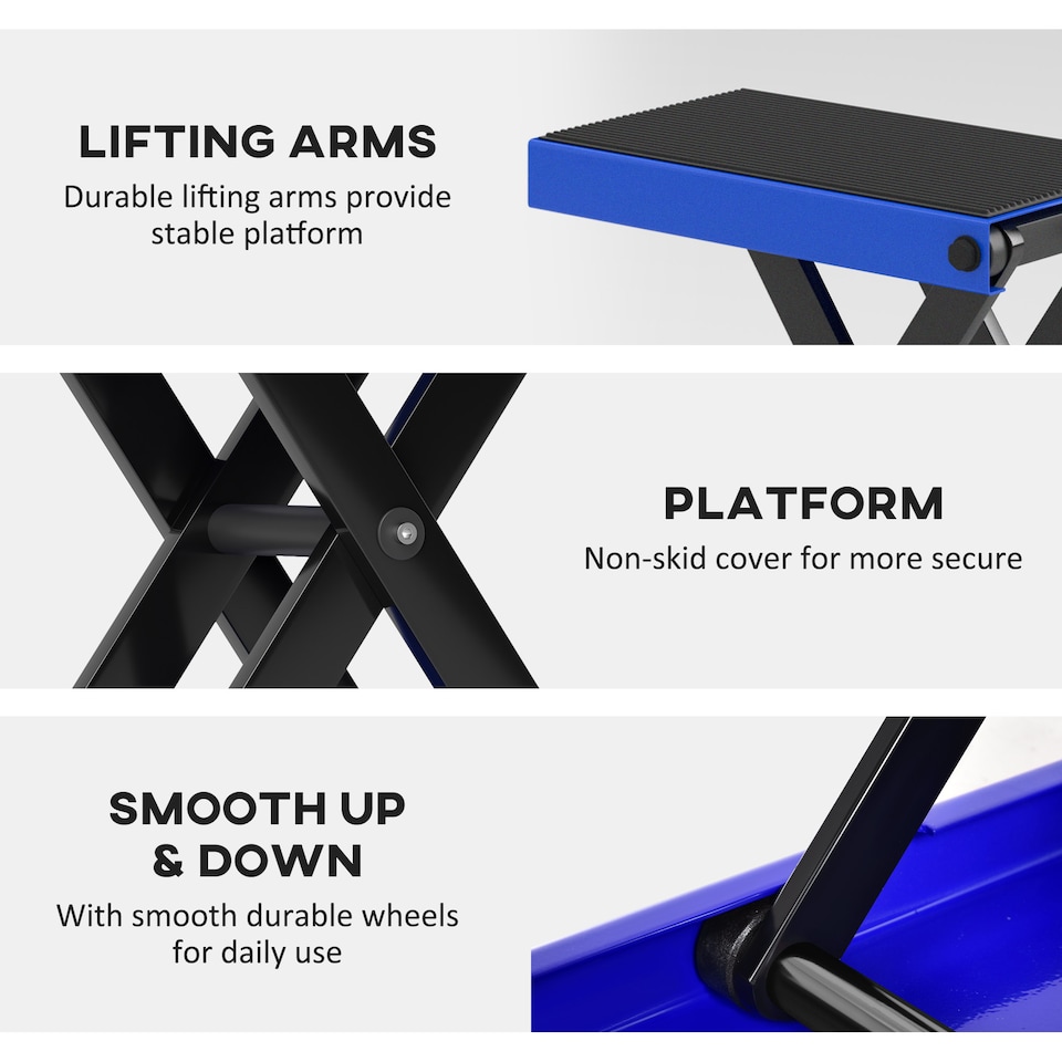 image 1 of DURHAND 500KG Motorcycle Lift Scissor Jack, Height Adjustable Motorbike Stand with Anti-Slip Wide Deck, Heavy Duty Steel Motorbike Repair Lift Hoist Stand for Home Garage, Blue