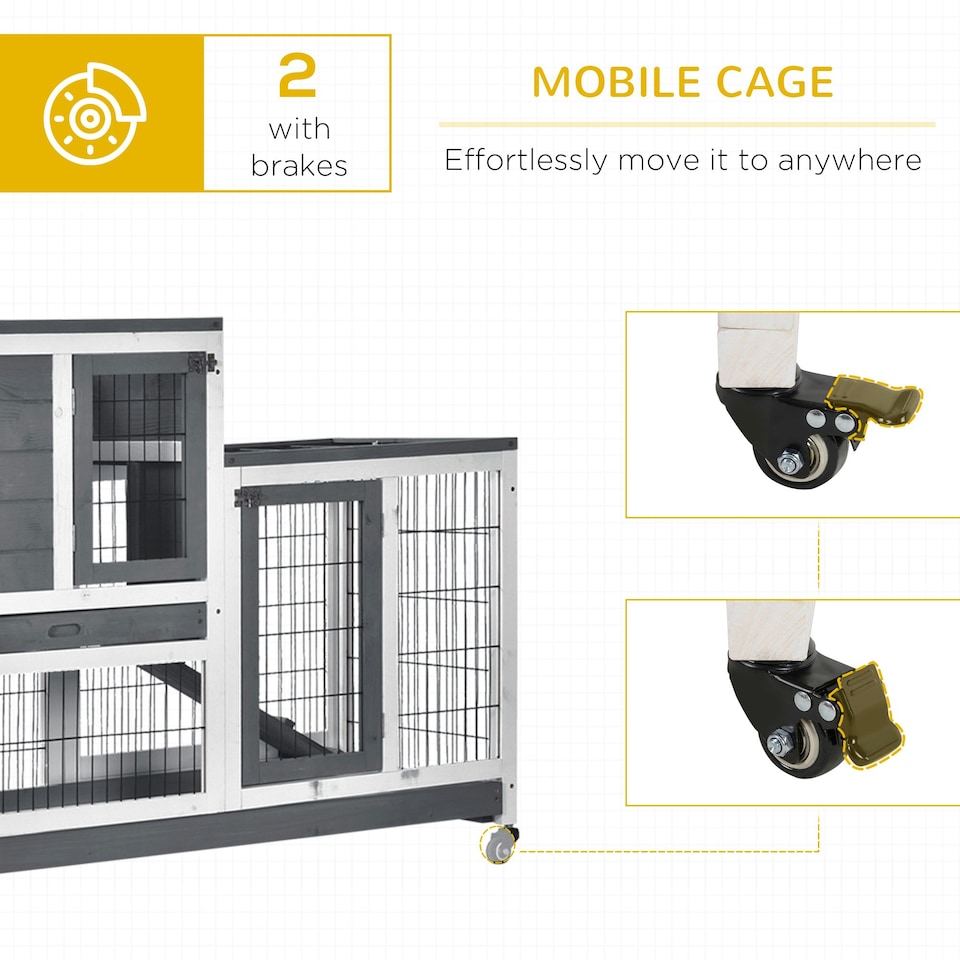 image 1 of PawHut Wooden Indoor Rabbit Hutch Elevated Bunny Cage with Enclosed Run W/Wheel