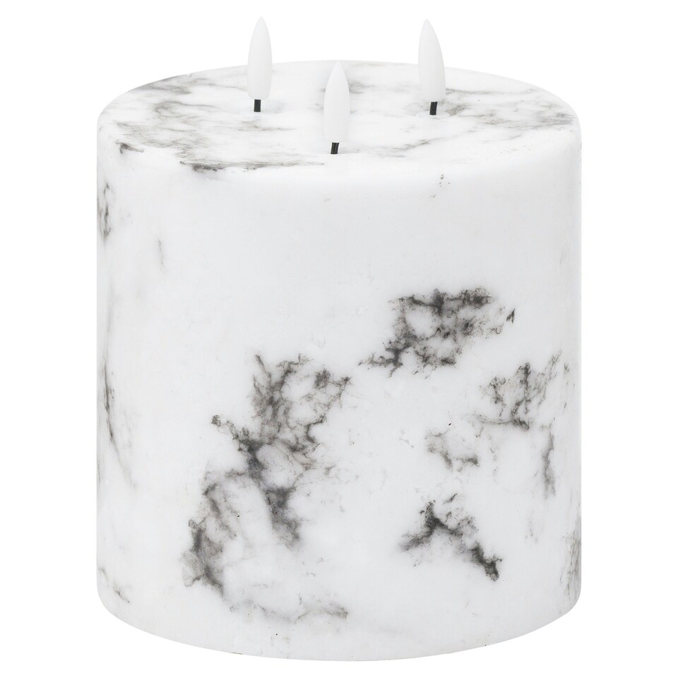 image 1 of Hill Interiors Luxe Collection Marble Effect 3 Wick Electric Candle - White/Black - 15cm x 15cm x 15cm