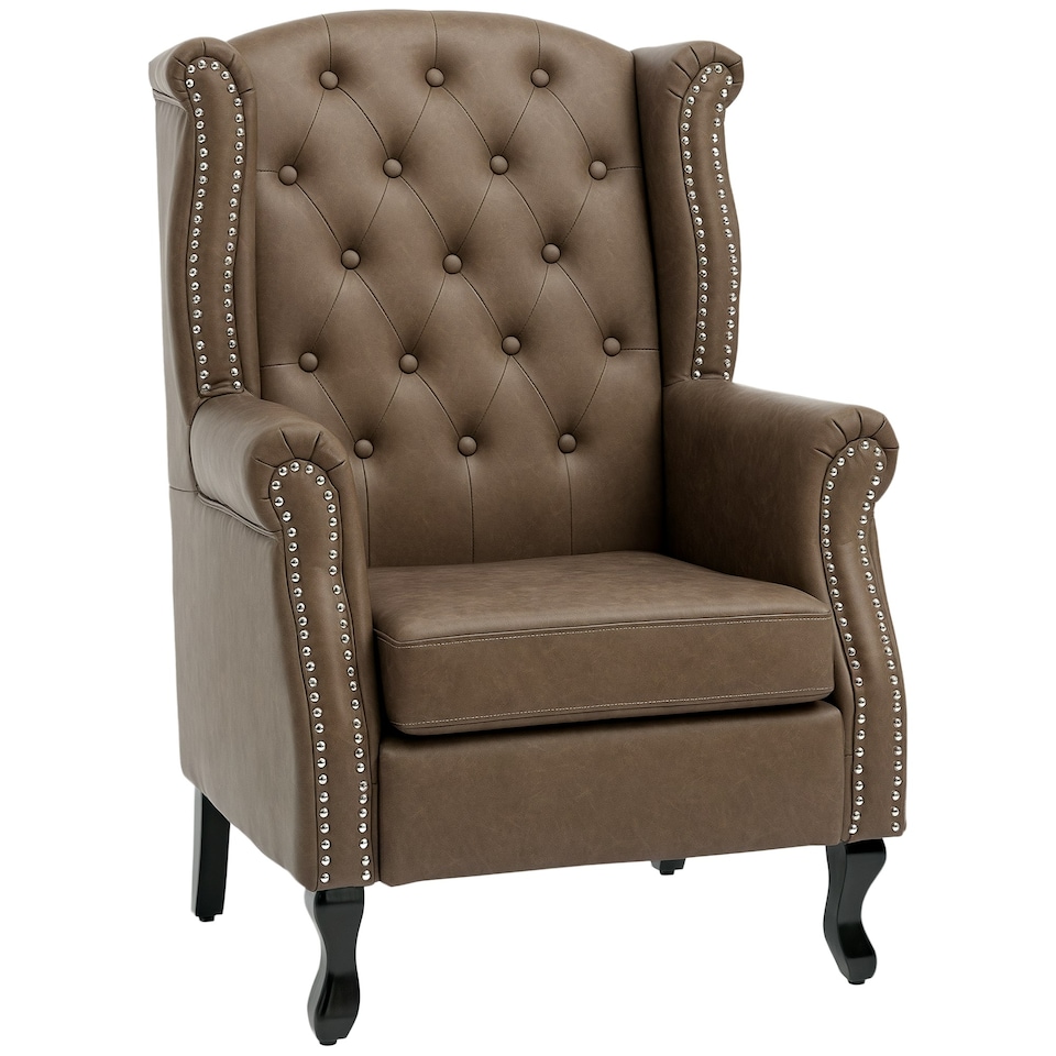 image 1 of HOMCOM Chesterfield-style Wing Back Armchair Tufted Accent Chair Brown