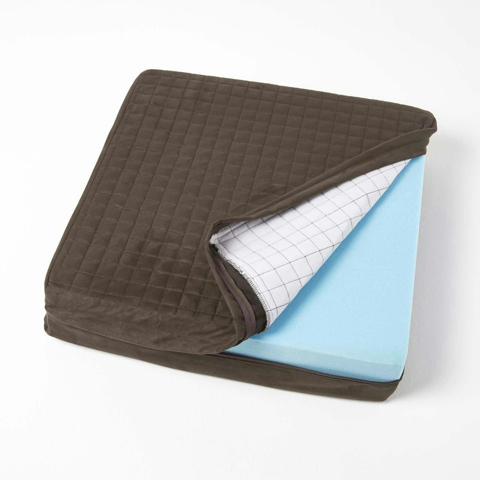 image 1 of Homescapes Brown Suede Orthopaedic Foam Armchair Booster Cushion | Brown | Chocolate | 50 x 50 x 10 cm