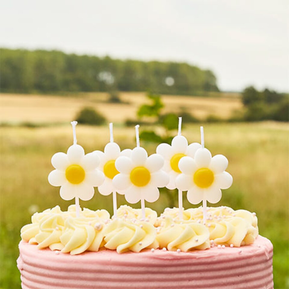 image 1 of White Daisy Shaped Wax Pick Candles - Pack of 5