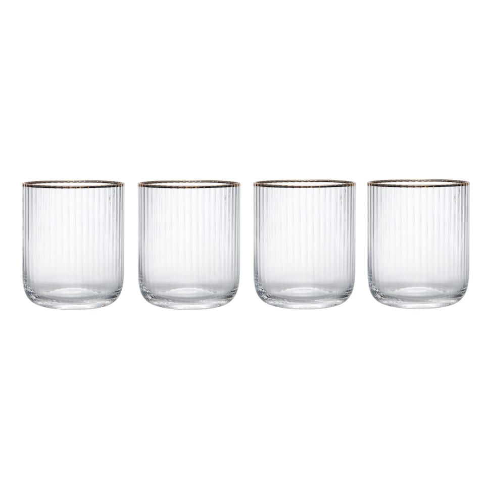 image 1 of Mikasa Tumbler Glasses Set Clear Ridged Crystal 380ml Set of 4