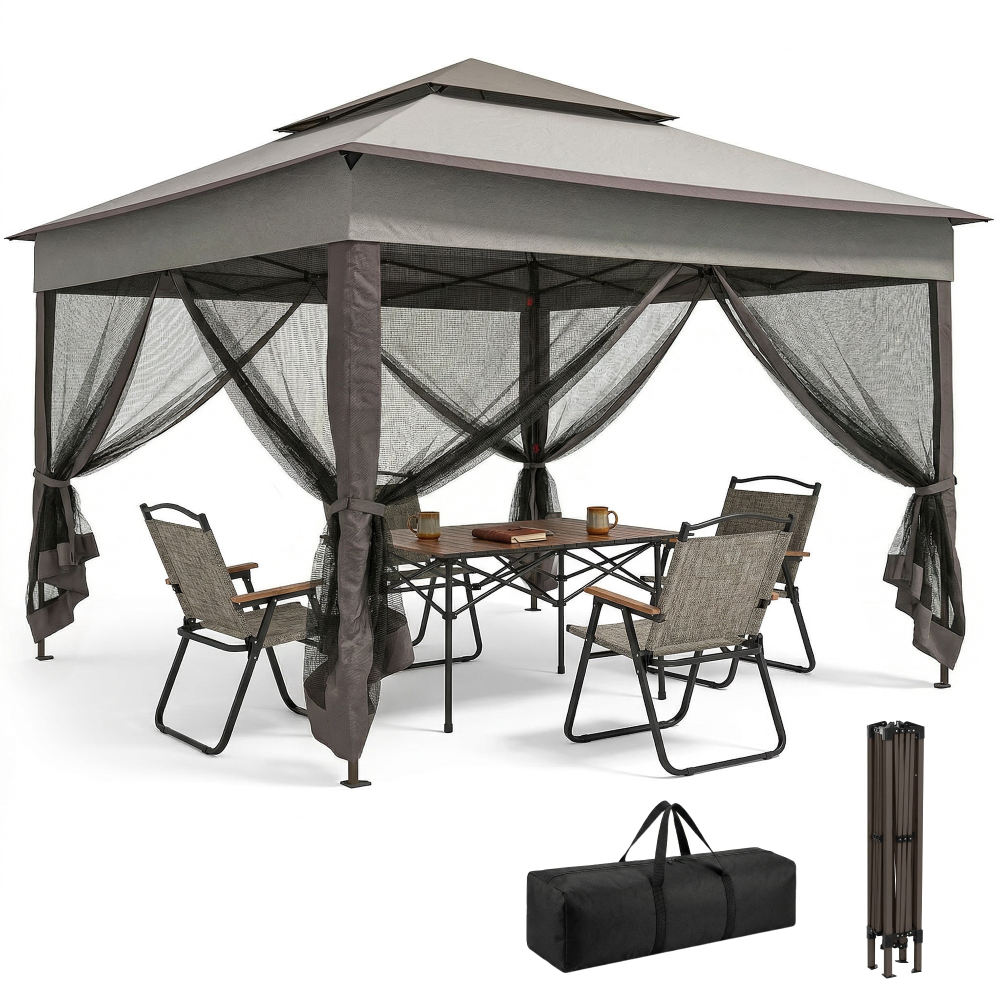 Outsunny Garden Folding Tent Heavy Duty Pop Up Gazebo for Party Dark Grey | Grey