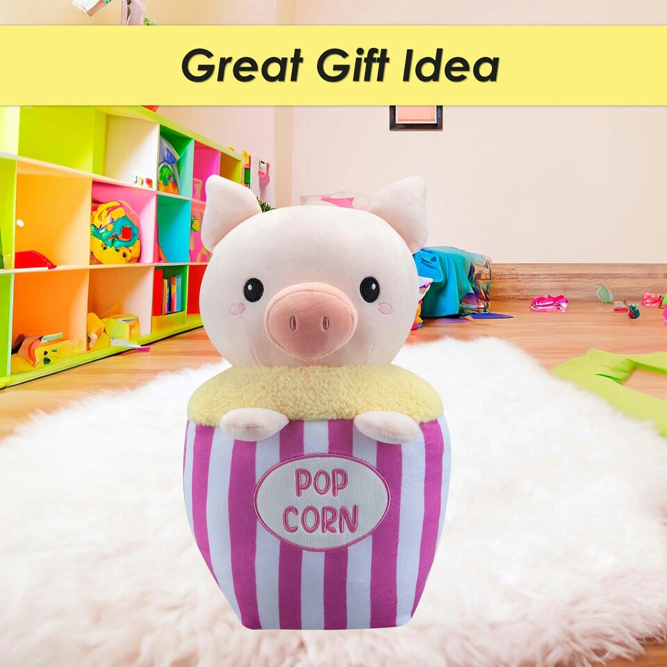 image 1 of Popcorn Pig Soft Toy Cute Plushie Huggable Cuddly Stuffed Toy 36cm Pink