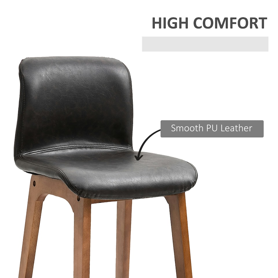 image 1 of HOMCOM Modern Wood Bar Chairs Kitchen Cafe Stools Dining Barstool Brown