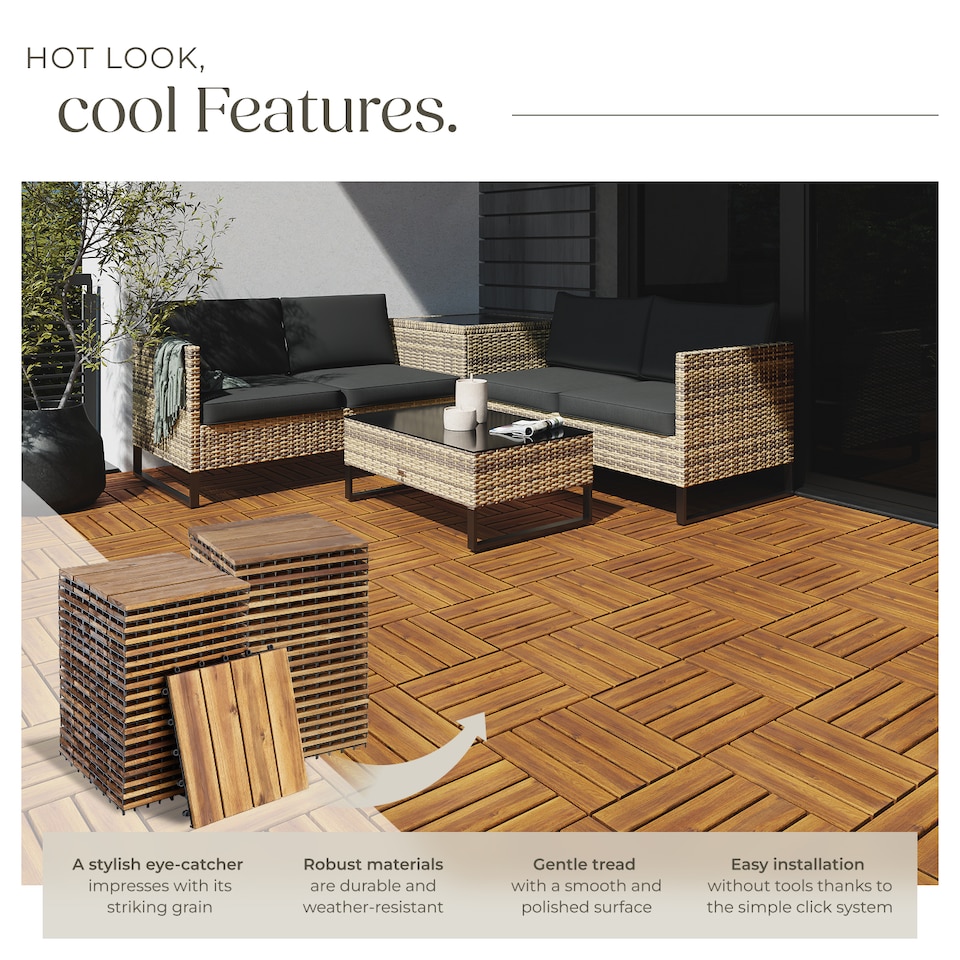 image 1 of Outdoor Tiles Tabula - easy click installation, acacia wood, weather-safe | Brown | brown | 31 x 31 x 2,20 cm | 40