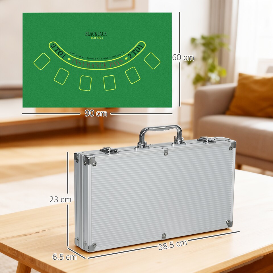 image 1 of SPORTNOW 300-Piece Poker Chips Set with Aluminium Case, Holdem Poker Set with Mat, 11.5g Numbered Poker Chips, Two Decks of Cards, Dealer, Five Dices