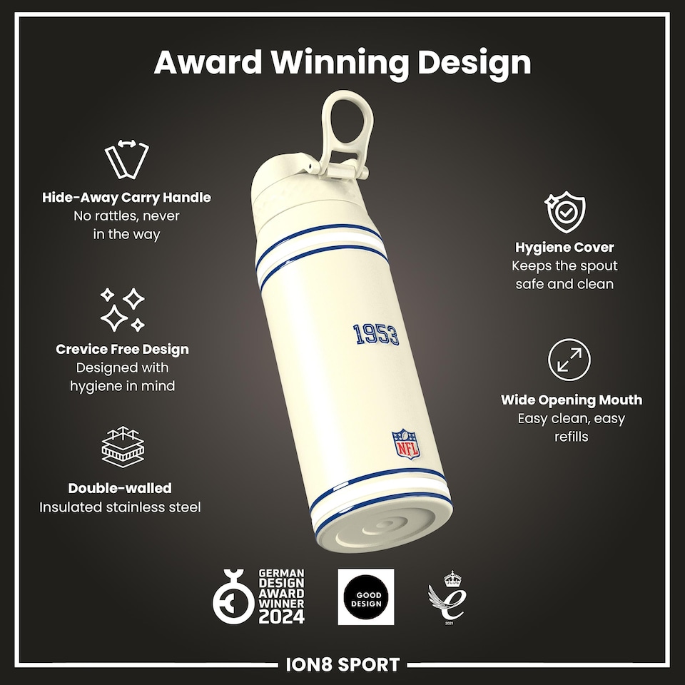 image 1 of NFL x Sports, Vacuum Insulated Steel Bottle, Series, 750ml (24oz) | Cream | NFL Throwback Colts | One Size