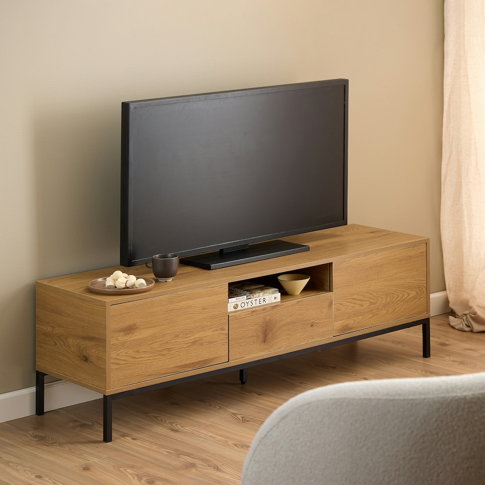 image 1 of Seaford Tv Unit 2 Doors 1 Drawer in Matt Wild Oak Brown