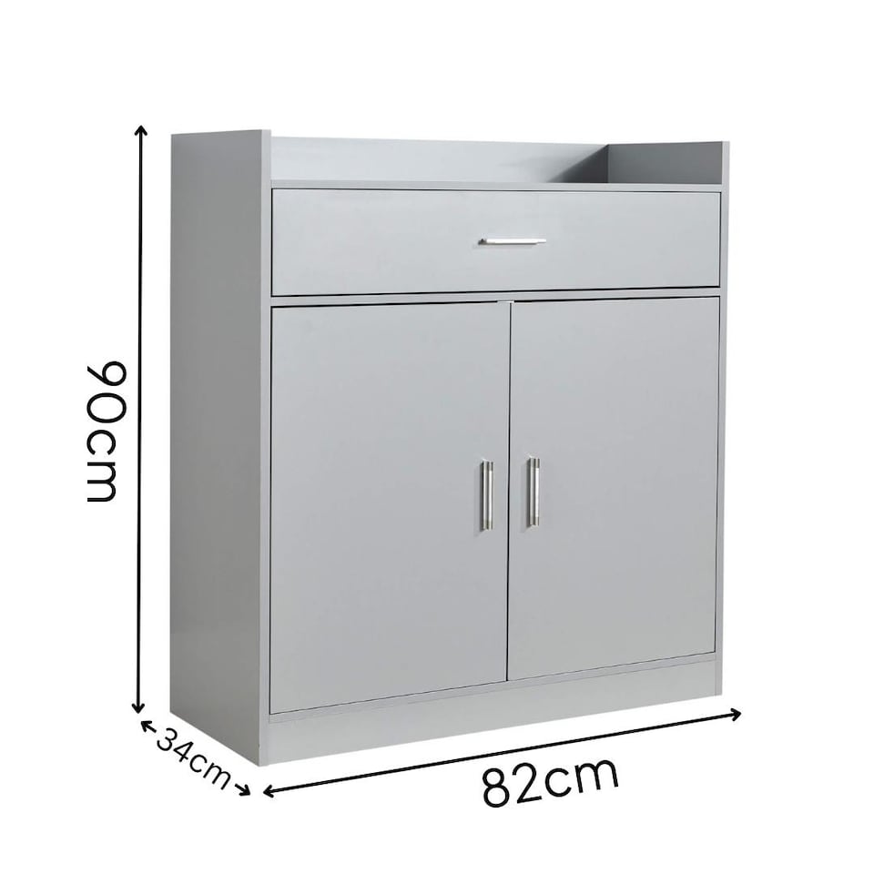 image 1 of Shoe Storage Cabinet Cupboard 2 Door Hallway Organiser Compact Space Saver | Grey