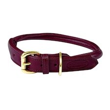 Weatherbeeta Rolled Leather Dog Collar - Maroon - L