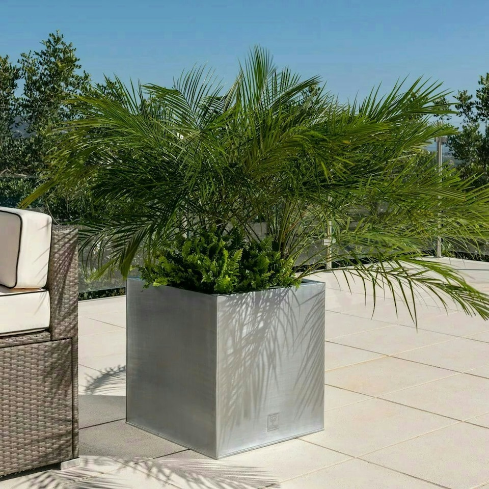 image 1 of Primrose Zinc Galvanised Silver Cube Planter Pot 40cm