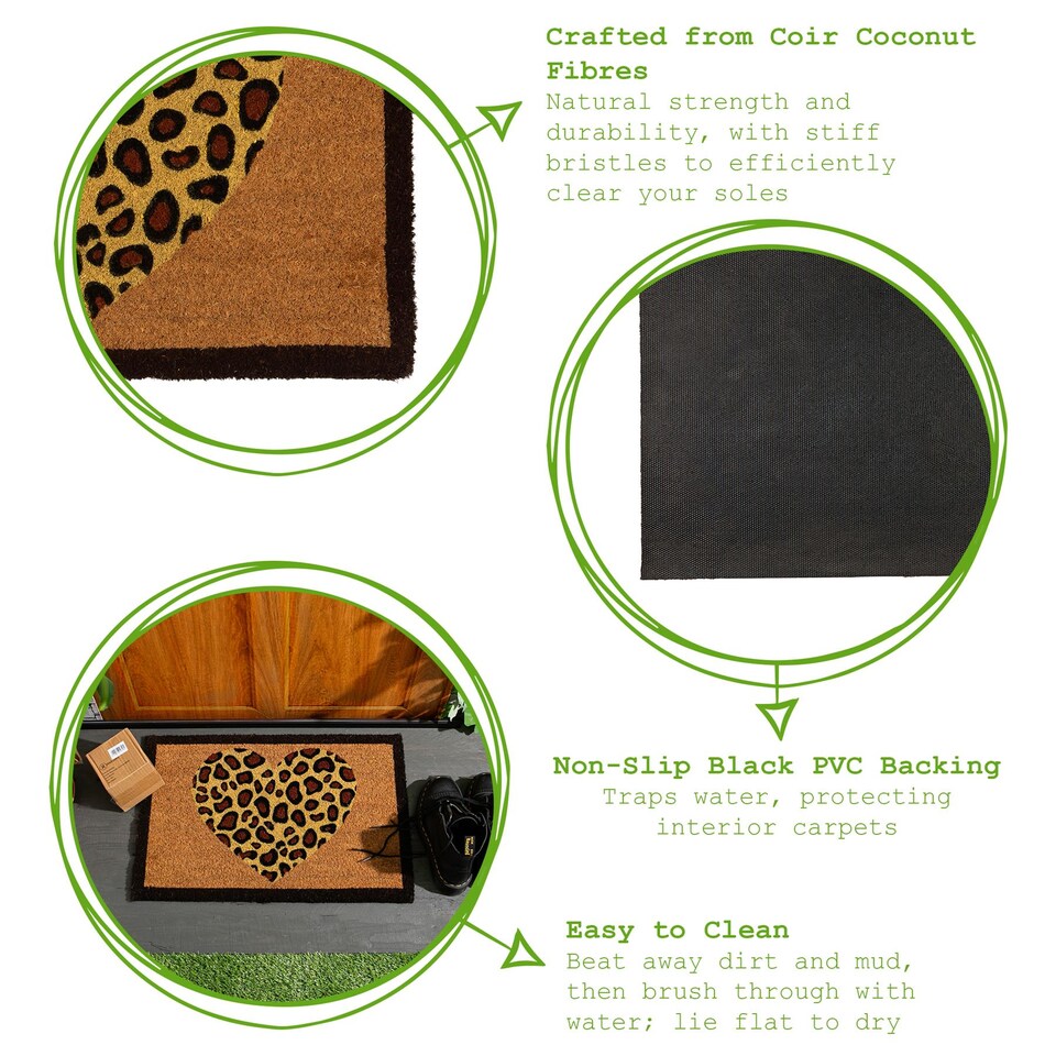 image 1 of Nicola Spring Coir Door Mat - 60 x 40cm - Leopard Heart