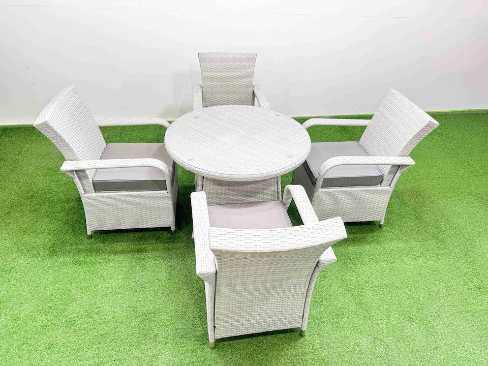 image 1 of Fimous Wicker PE Rattan Garden Furniture Set Patio Outdoor 4 Chairs Plus Medium Round Table Set Light Grey Mixed