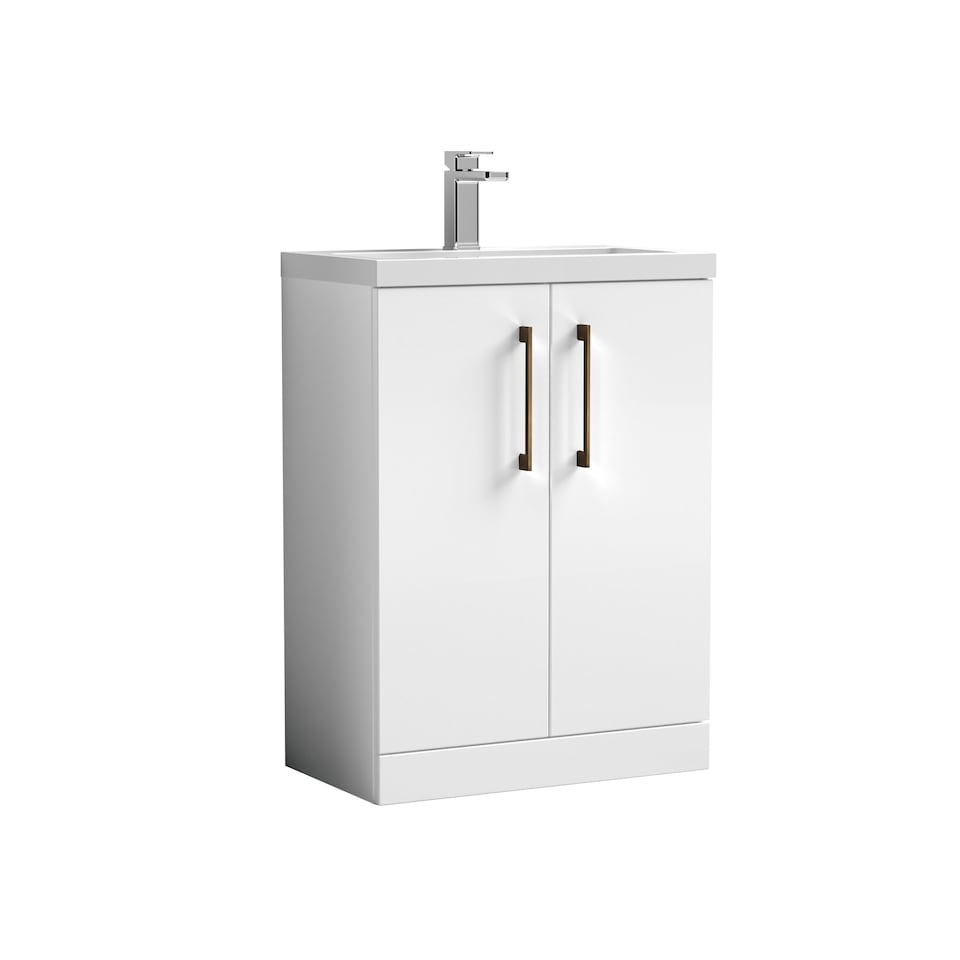 image 1 of Balterley Level Compact Bathroom Cloakroom Vanity Basin Unit with Ceramic Basin, Handles | White | Gloss White | 840 x 620 x 360mm