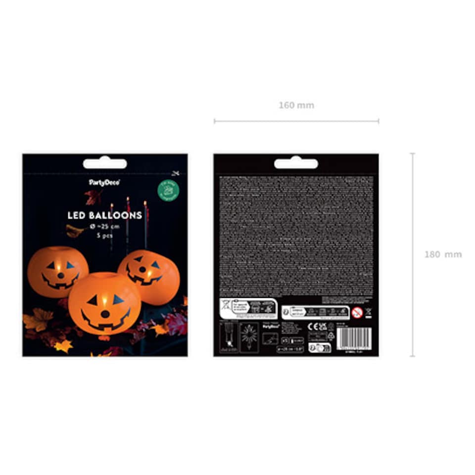 image 1 of Orange Pumpkin LED Light Up Halloween Round Latex Balloons - Pack of 5