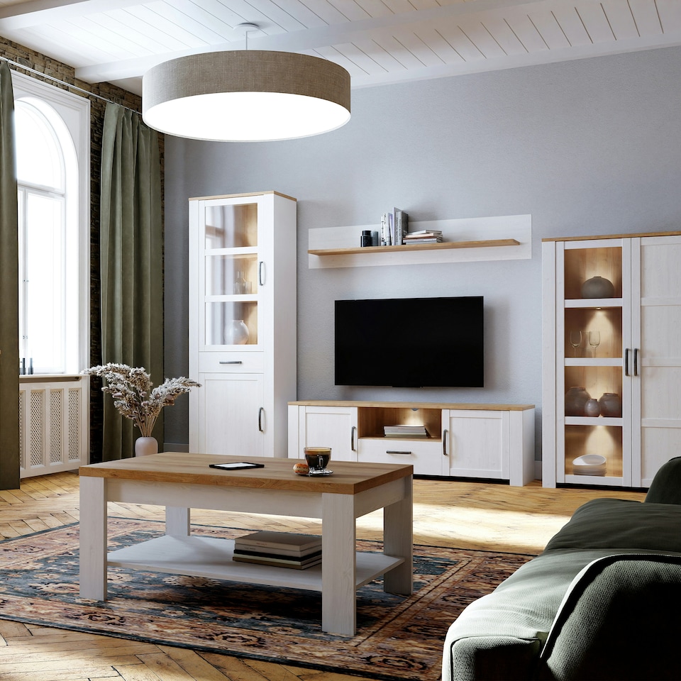 image 1 of Bohol 160cm Wall Shelf in Riviera Oak/White