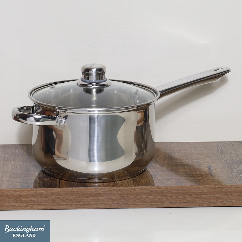 image 1 of Buckingham Stainless Steel Deep Saucepan with Glass Lid  20 cm , 3.8 Litre | Silver