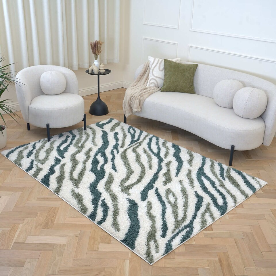 image 1 of The Rugs Moodi Collection Abstract Design Shaggy Soft High Pile Living Room Floor Rug and Runner