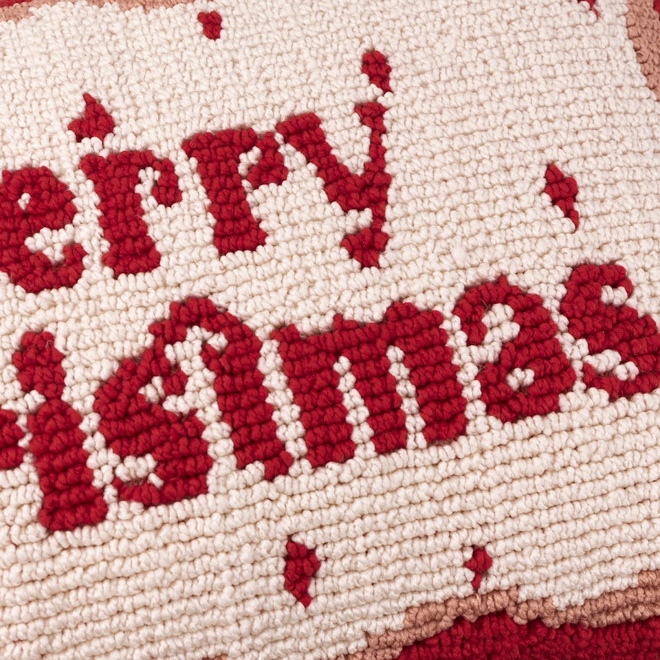 image 1 of Furn Candy Merry Christmas Tufted Cushion | Red | Red/White