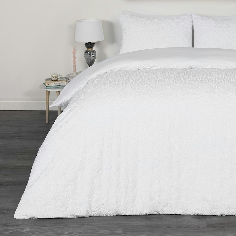 image 1 of OHS Embossed Geometric Textured Duvet Cover and Pillowcase Set, King - White