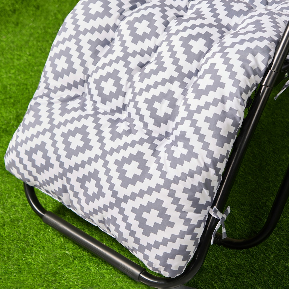 image 1 of OHS 2 x Geometric Print Outdoor Garden Patio Deck Zero Gravity Chair Sun Lounger Soft Thick Plump Comfy Filled Cushion Grey | 160 x 50cm