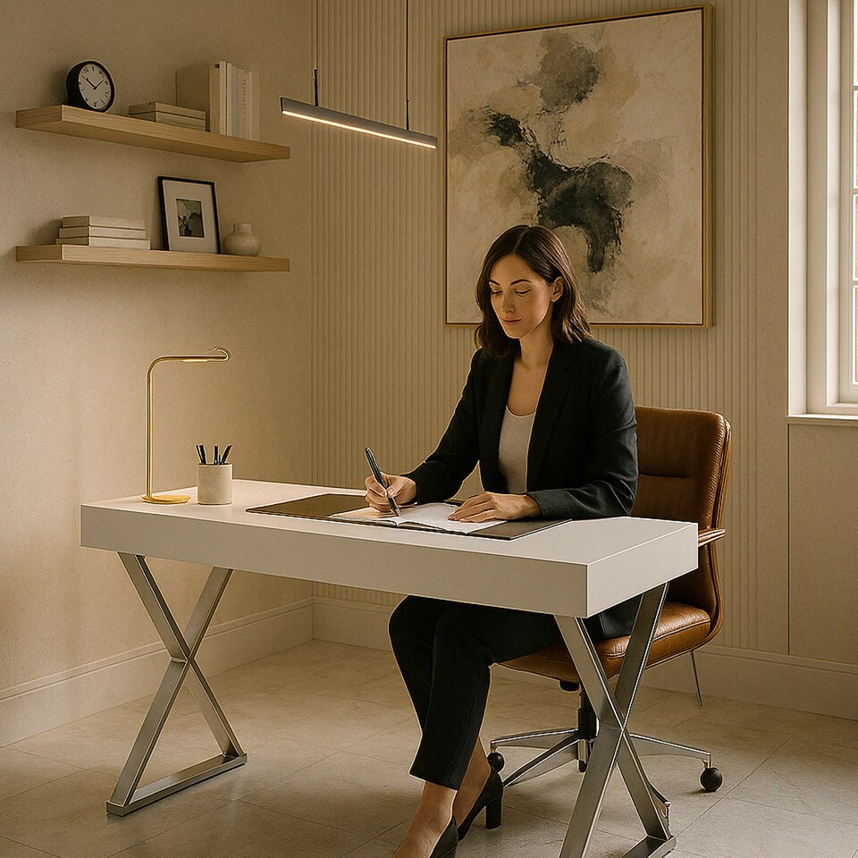 image 1 of Centurion Supports ADONIS Gloss White and Chrome Ergonomic Home Office Luxury Computer Desk | White | White | 1