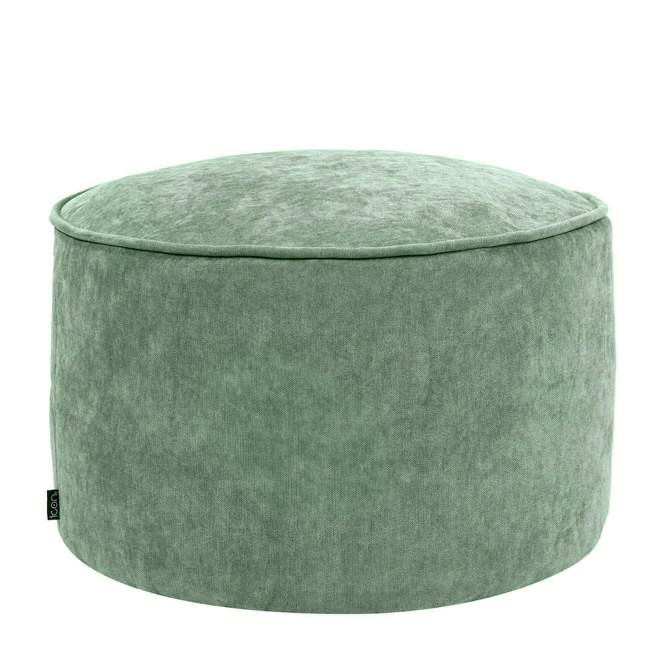 image 1 of icon Round Chenille Bean Bag Pouffe Sage Green Large Chenille Footstool Green