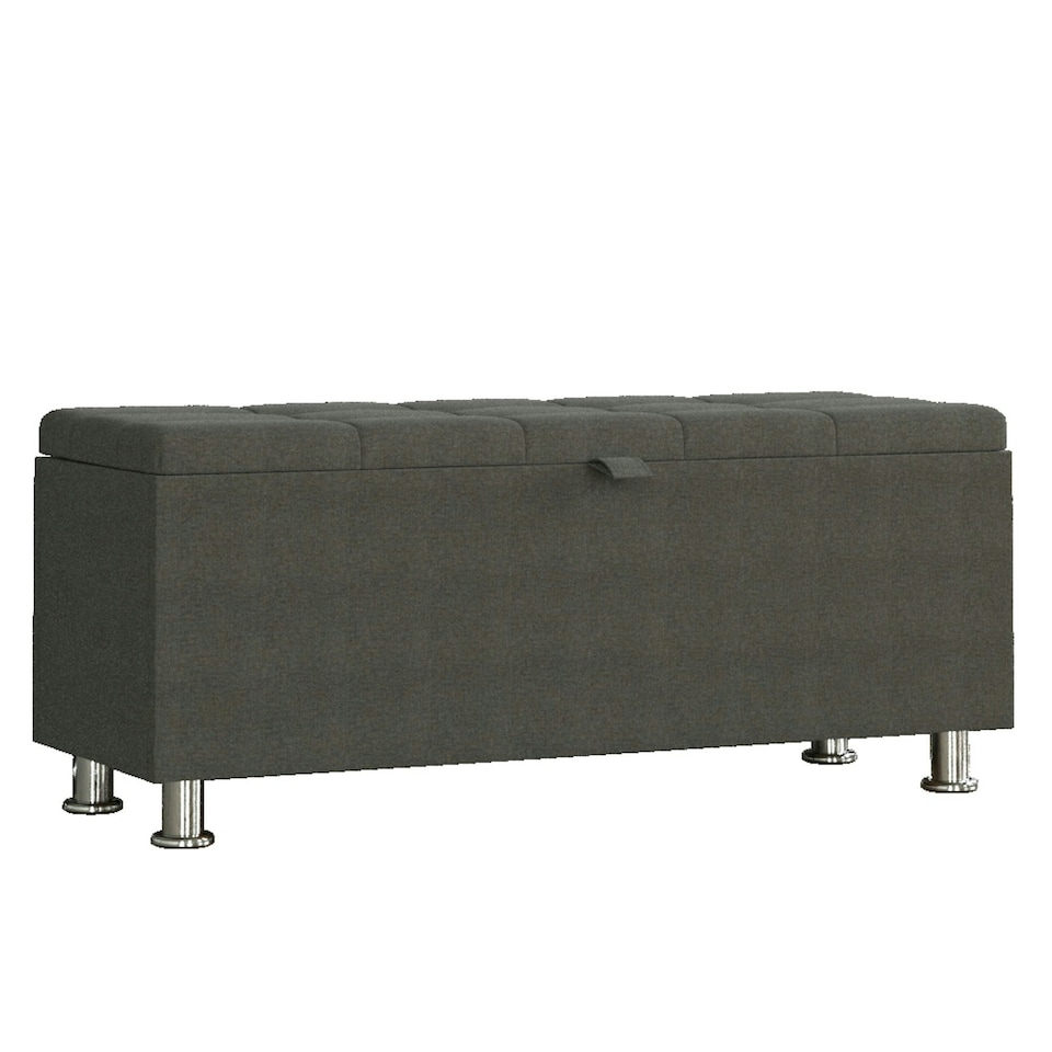 image 1 of Vida Designs Valencia Storage Ottoman Bedroom Hallway Chest Bench, Dark Grey Linen Grey | Dark Grey Linen