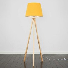 ValueLights Modern Light Wood Tripod Design Floor Lamp With Mustard Shade Yellow