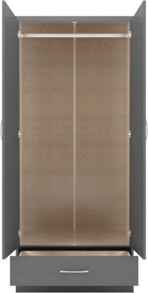 image 1 of Nevada 2 Door 1 Drawer Mirrored Wardrobe | Grey | 3D Effect Grey