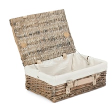 35cm Antique White Wash Split Willow Wicker Picnic Basket with Lining White | White | One Size
