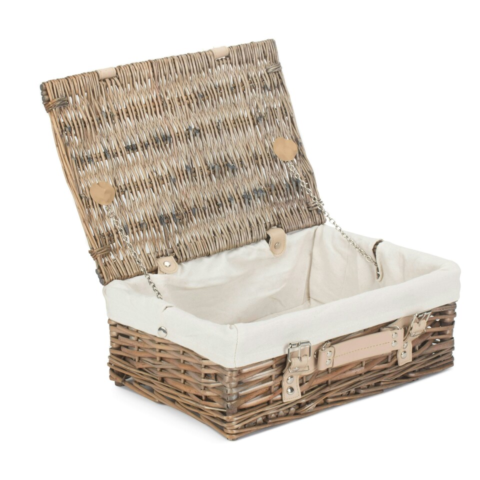image 1 of 35cm Antique White Wash Split Willow Wicker Picnic Basket with Lining White | White | One Size