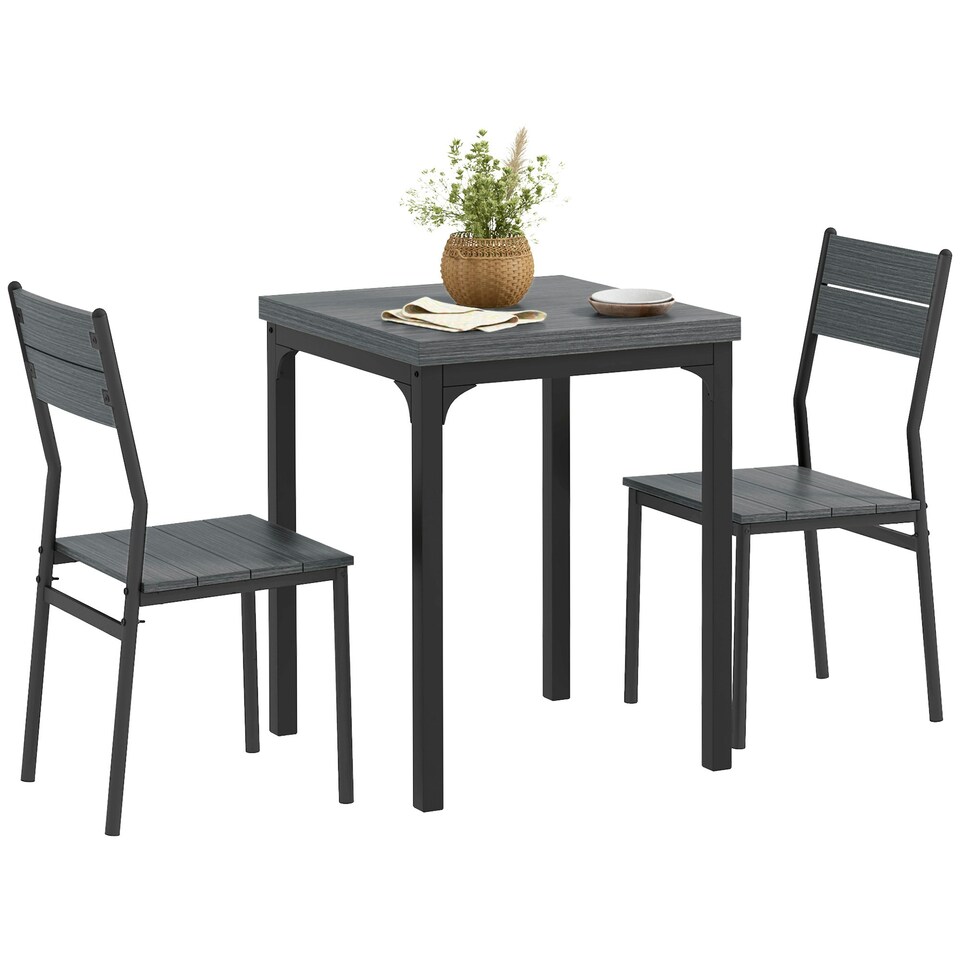 image 1 of HOMCOM 3 Pcs Compact Dining Table 2 Chairs Set Grey Wood Grain