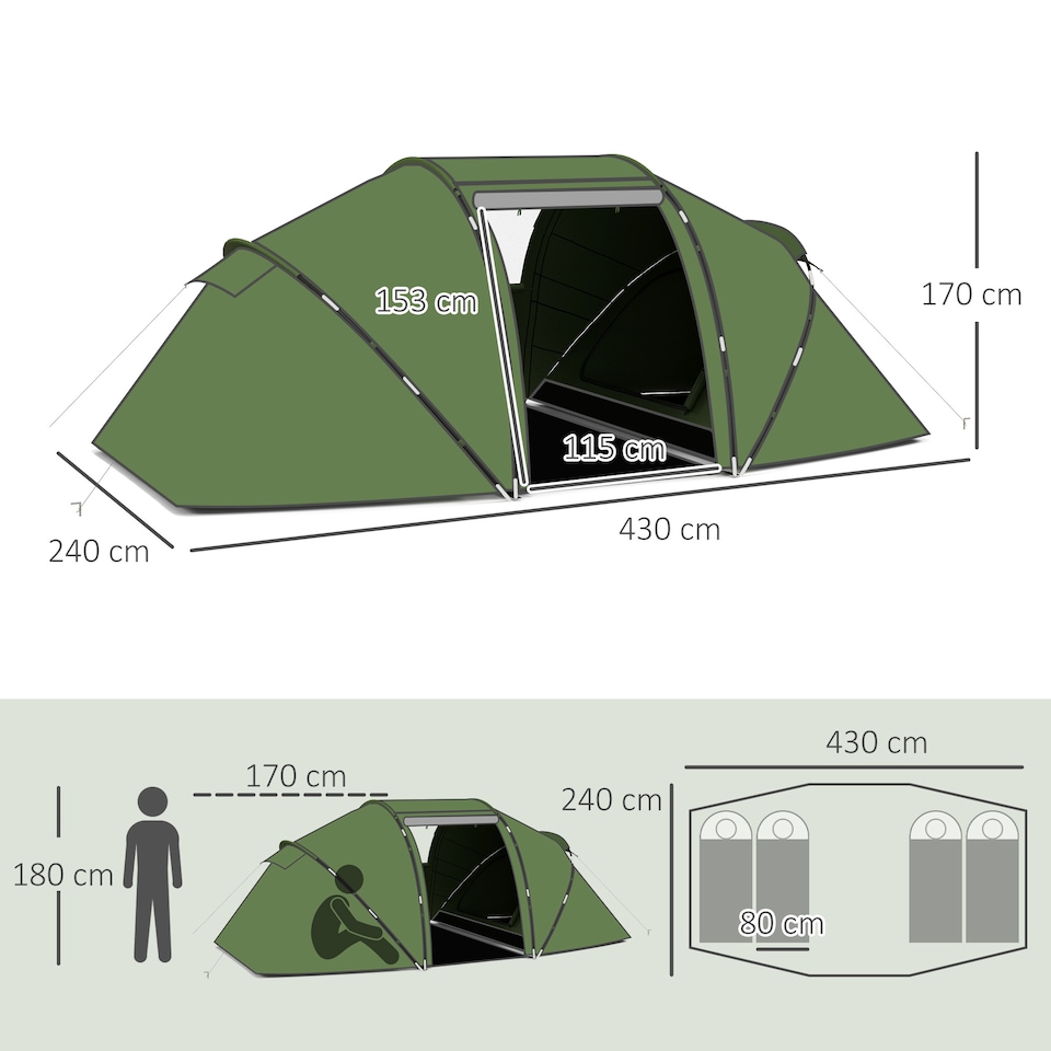 image 1 of Outsunny 4-6 Persons Camping Tent Dome Family Travel Group Hiking Room Fishing