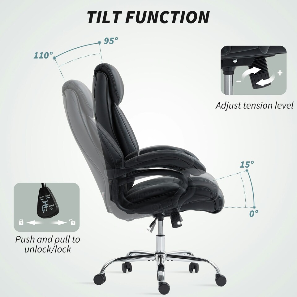 image 1 of HOMCOM PU Leather Office Chair with Spring Padding, Swivel Wheels, Black Black