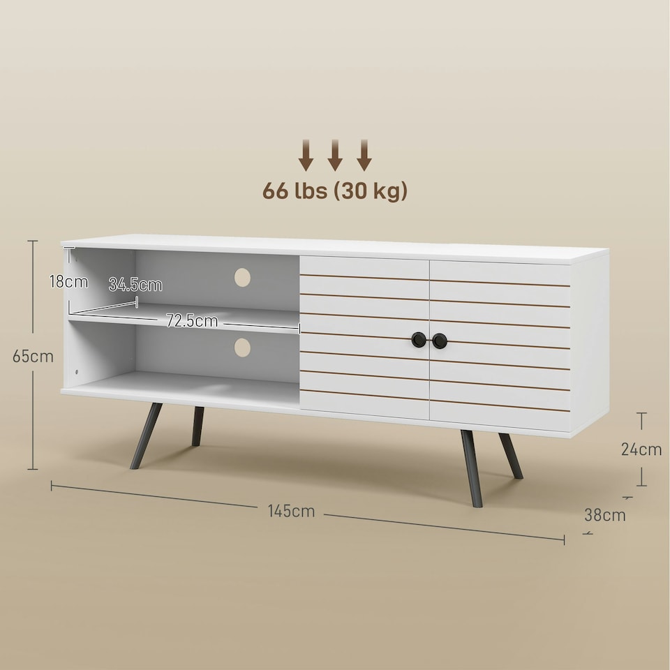 image 1 of HOMCOM TV Unit for 65" TVs with 2 Open Shelves, Door and 2 Cable Holes