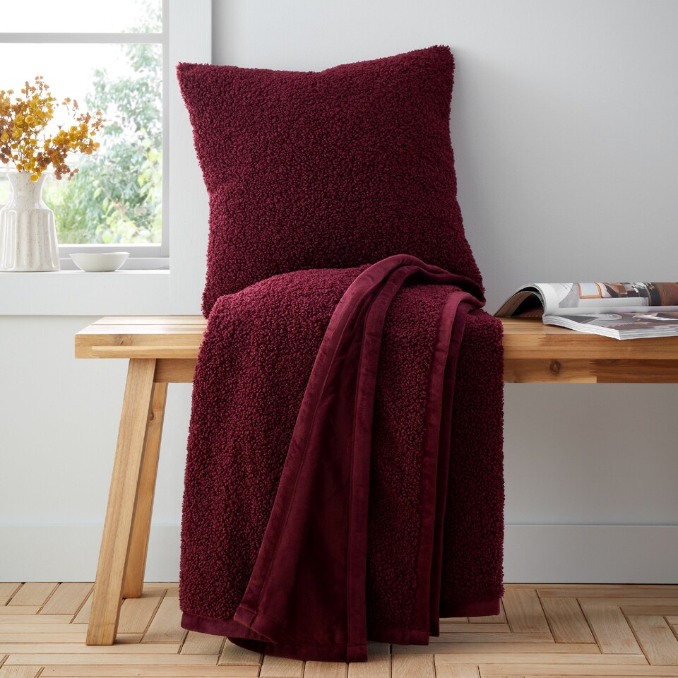 image 1 of Catherine Lansfield So Soft Velvet Boucle Blanket Throw | Red | Damson
