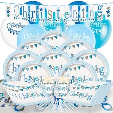 Christening Blue Theme 8 Person Deluxe Party Pack