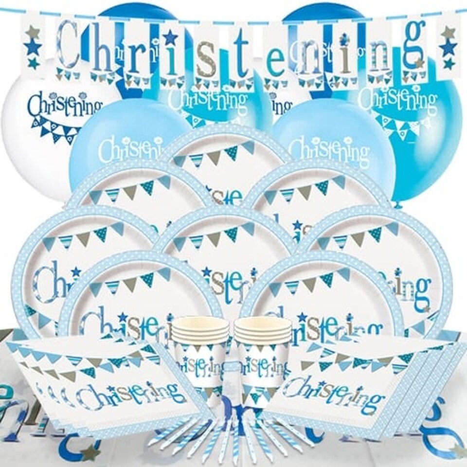 Christening Blue Theme 8 Person Deluxe Party Pack