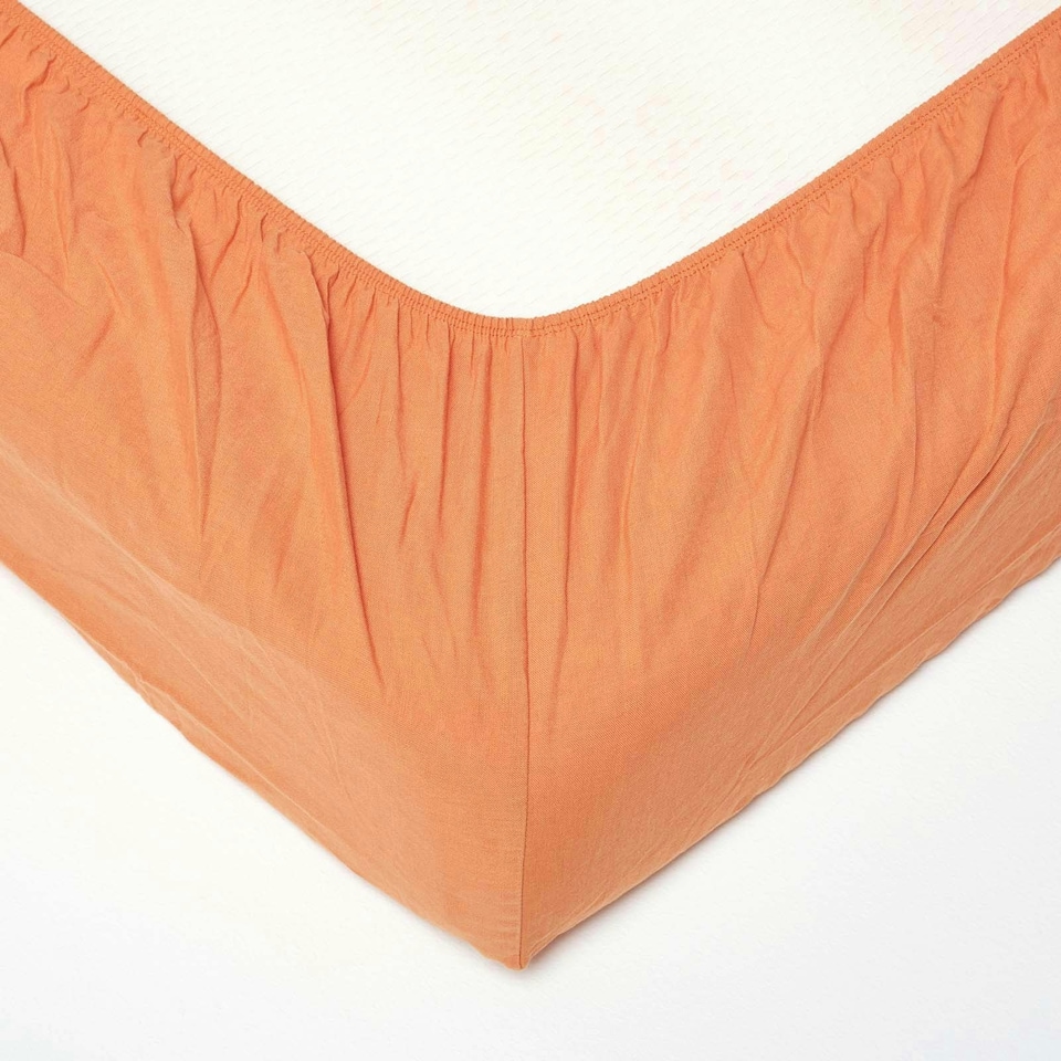 image 1 of Homescapes Burnt Orange Linen Fitted Sheet, Double Orange | Double