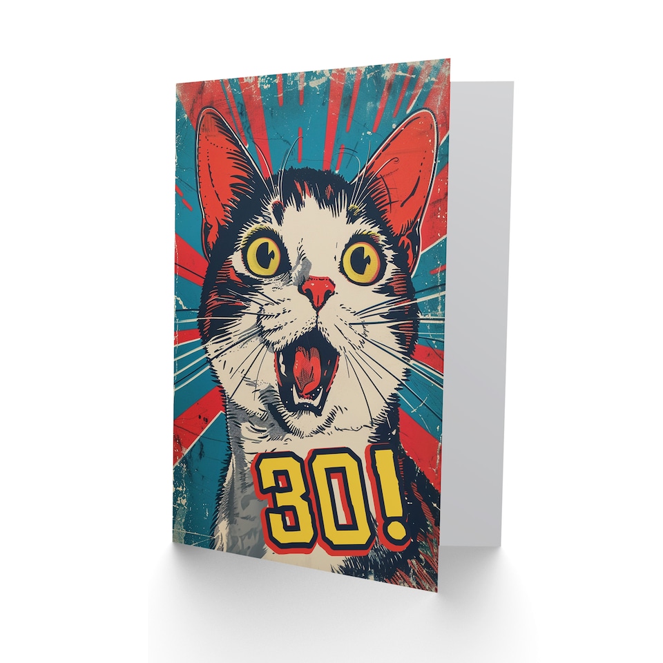 image 1 of Surprise Retro Style Thirty 30 Year Old Cat Lover Birthday Card