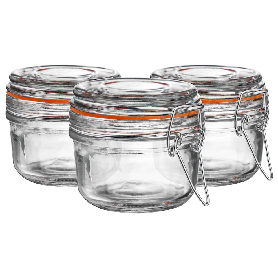 image 1 of Argon Tableware Glass Storage Jars - 125ml - Set of 6 - 4 Colour Seals Airtight Kitchen Storage Container Preserving Jar