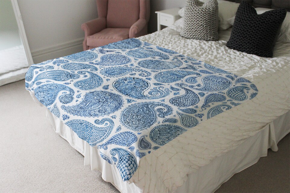 image 1 of Blue And White Bo Ho World Blanket | Multi