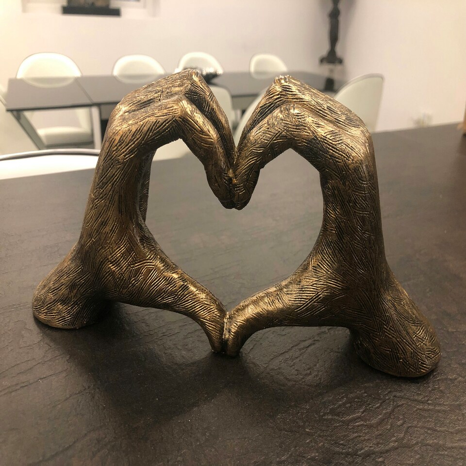 image 1 of Hands Love Gesture Sculpture Antique-Gold Colour Life-Size 26cm/10'' Expression of Appreciation Love Valentine's Day I appreciate I love you Wedding Present